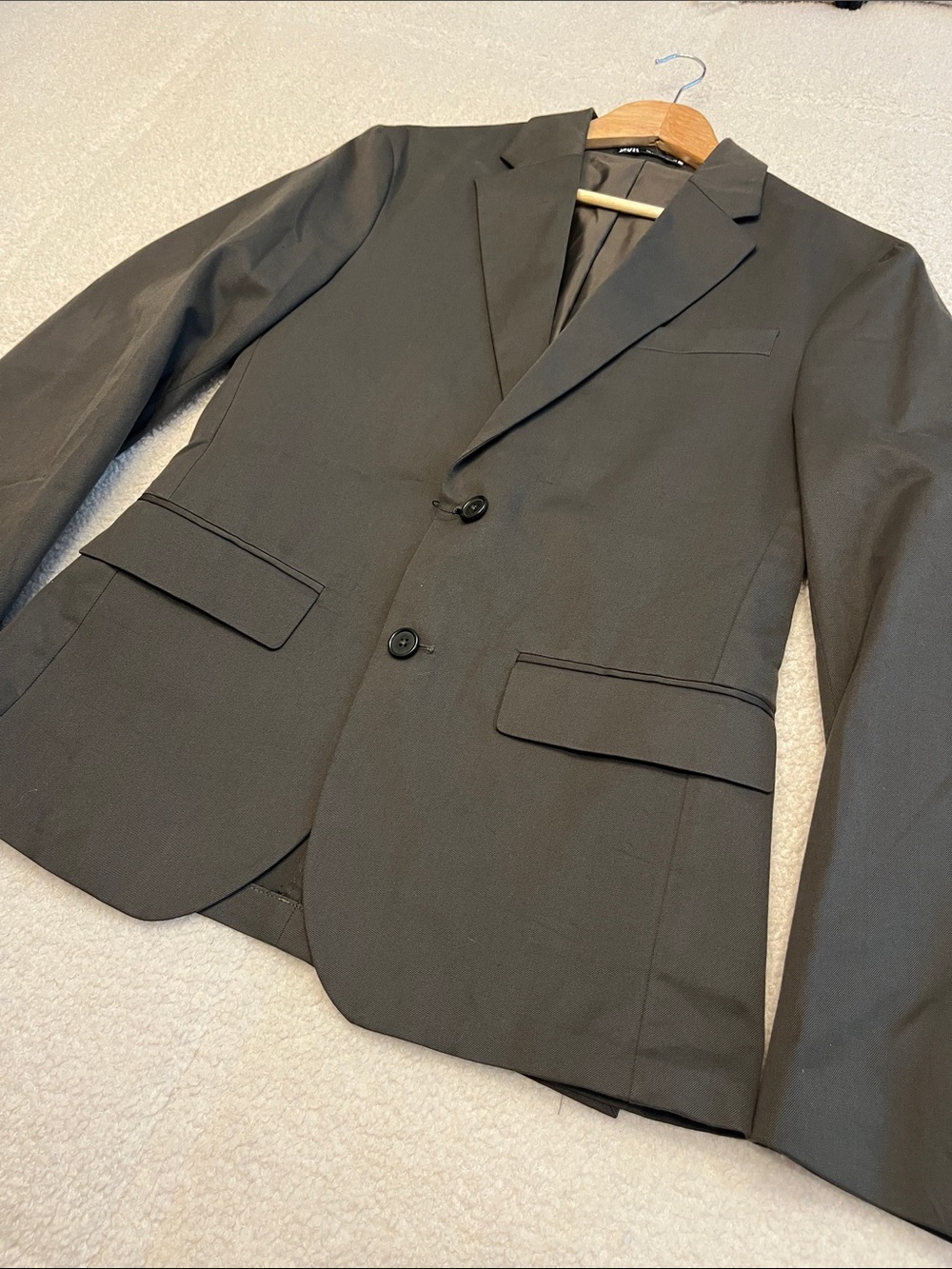 Zara Men's Dark Olive Green Two-Button Modern Fit Blazer